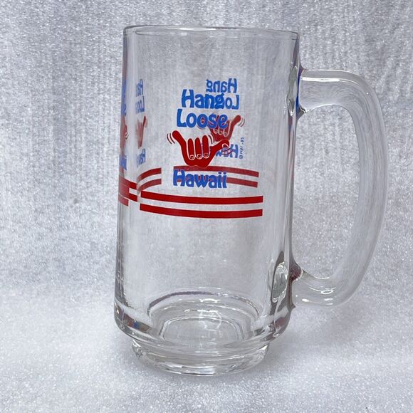 Vintage 1987 "HANG LOOSE" Hawaii Glass Mug Cup Hawaiian 16oz *READ - Picture 3 of 12